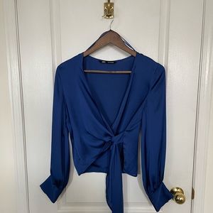 Zara - Satin royal blue wrap top